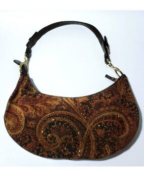 Bueno Tapestry Purse Half Moon Structured Boho Cottagecore Sparkle Vintage